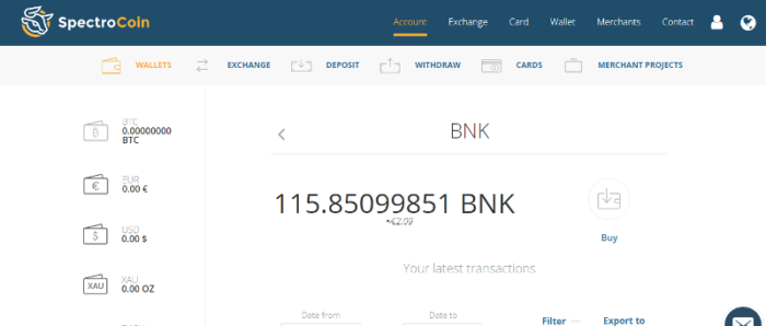 SpectroCoin vmesnik bnk