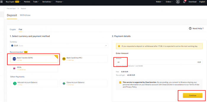 Podatki za nakazilo EUR na Binance